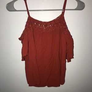 burnt orange cold shoulder tank